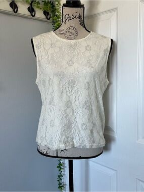 Floral Lace Sleeveless Top - Cream